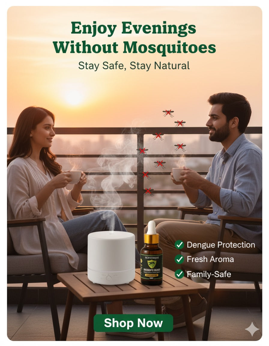 SCENTEQUE Mosquito Guard Kit – 100% Natural Dengue & Malaria Protection (Diffuser Oil + Roll-On) & Ultrasonic Diffuser Free (Limited Time)
