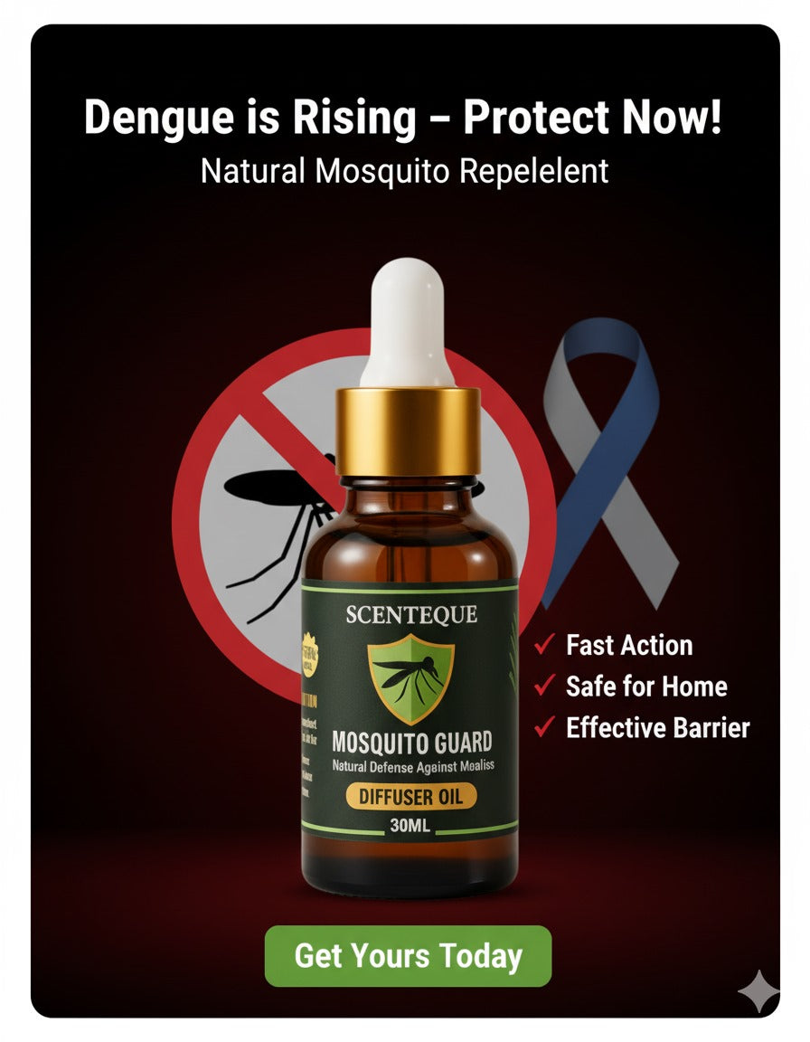 SCENTEQUE Mosquito Guard Kit – 100% Natural Dengue & Malaria Protection (Diffuser Oil + Roll-On) & Ultrasonic Diffuser Free (Limited Time)