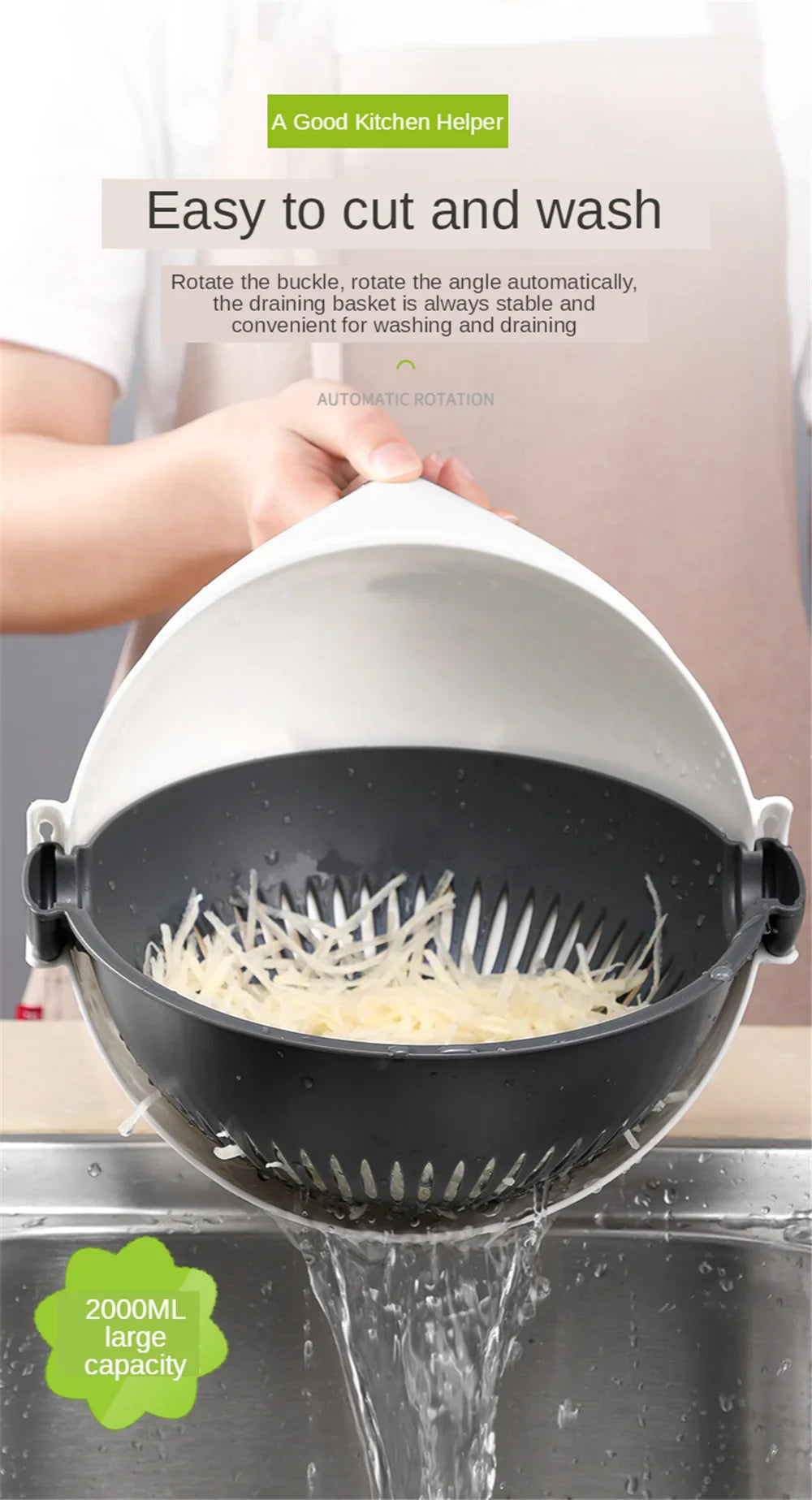 6 In 1 Multifunctional Grater Silk Strip Grater Corrugated Slicer Potato Masher Manual Drain Basket